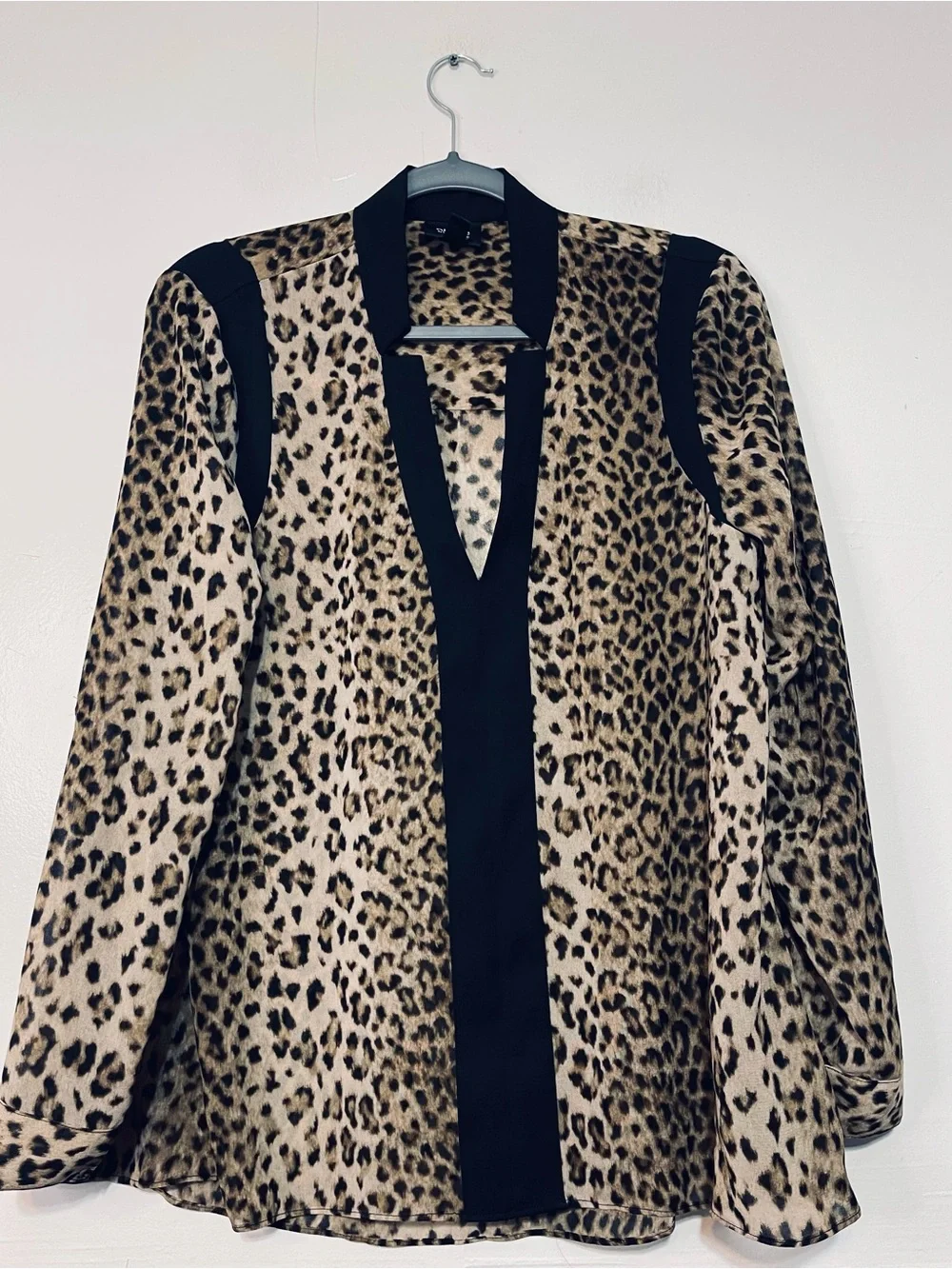 Nicole Leopard Print V-Neck Blouse with Black Trim - Brown/Black - Picture 2 of 7